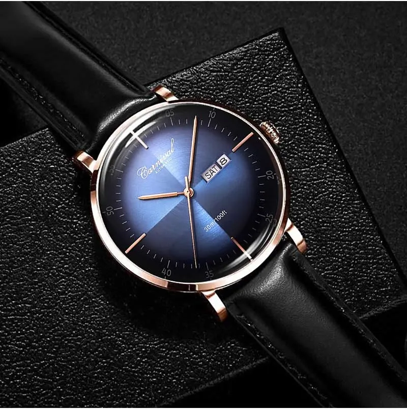 PASOY Luxury Men's Automatic Watch Tourbillon Sapphire Crystal Black Leather Watch Dress Mechanical Rose Gold Gradient Color Dial Watches reloj de pulsera