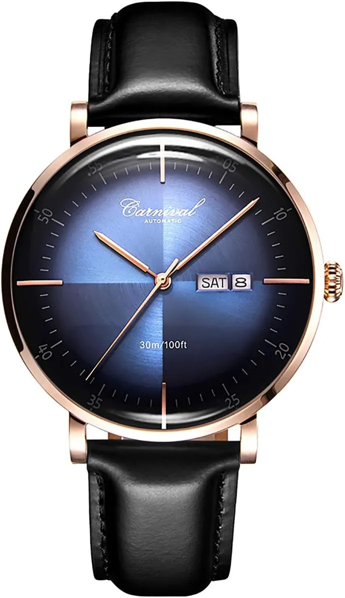 PASOY Luxury Men's Automatic Watch Tourbillon Sapphire Crystal Black Leather Watch Dress Mechanical Rose Gold Gradient Color Dial Watches reloj de pulsera