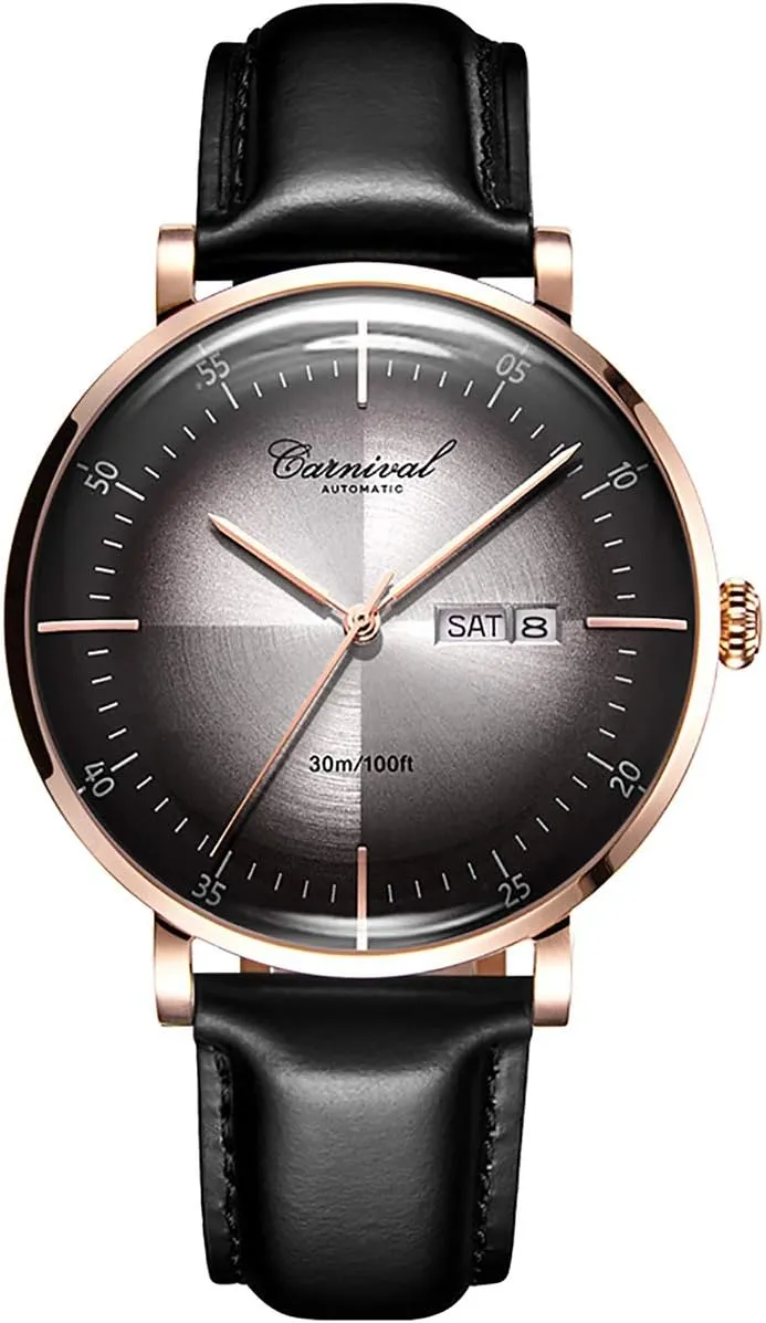 PASOY Luxury Men's Automatic Watch Tourbillon Sapphire Crystal Rose Gold Case Black Leather Strap Dress Mechanical Date Skeleton Waterproof Analog Watches