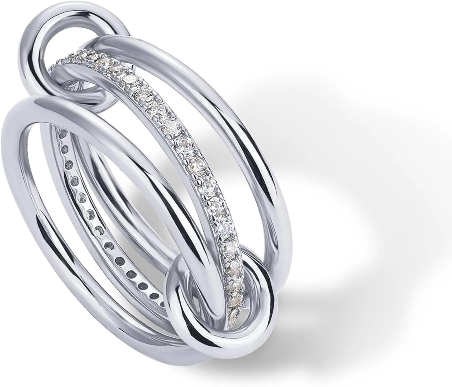 PAVOI 14K Gold Plated Interlocked Stackable Rings for Women - Statement Mixed Metals Multi Ring Stack - Cubic Zirconia Two-Toned Connected Bands Stacking Jewelry
