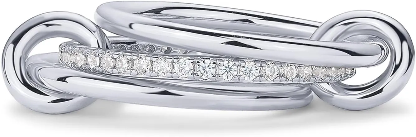 PAVOI 14K Gold Plated Interlocked Stackable Rings for Women - Statement Mixed Metals Multi Ring Stack - Cubic Zirconia Two-Toned Connected Bands Stacking Jewelry