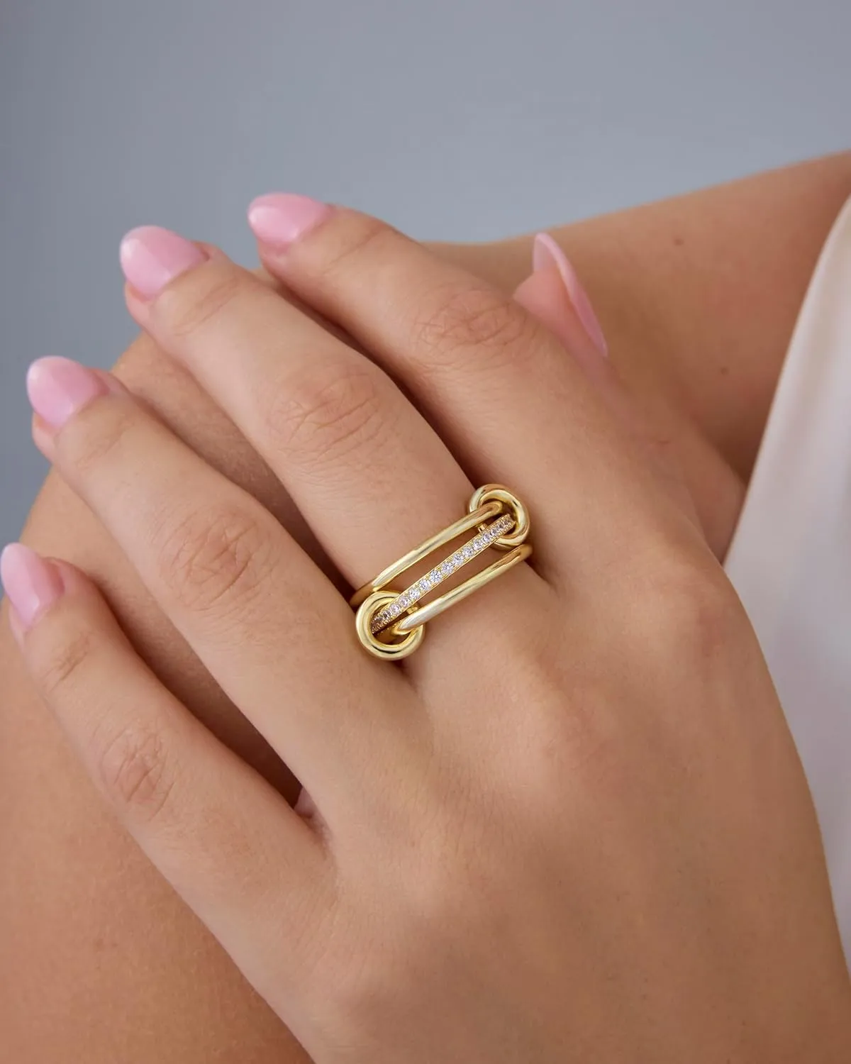 PAVOI 14K Gold Plated Interlocked Stackable Rings for Women - Statement Mixed Metals Multi Ring Stack - Cubic Zirconia Two-Toned Connected Bands Stacking Jewelry