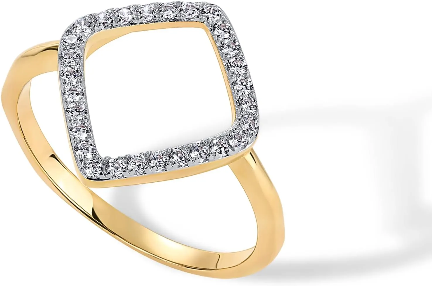 PAVOI 14K Gold Plated Two Toned Mixed Metals Diamond Shaped Geometric Ring for Women with Cubic Zirconia | Statement Ring