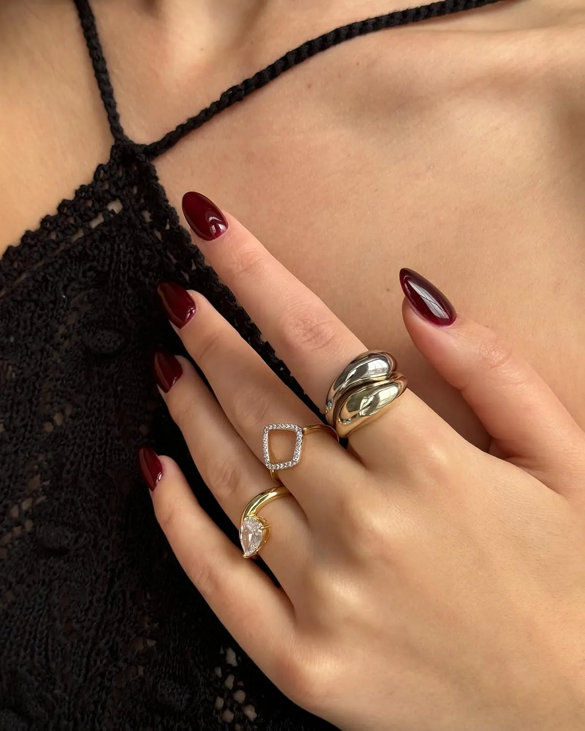 PAVOI 14K Gold Plated Two Toned Mixed Metals Diamond Shaped Geometric Ring for Women with Cubic Zirconia | Statement Ring