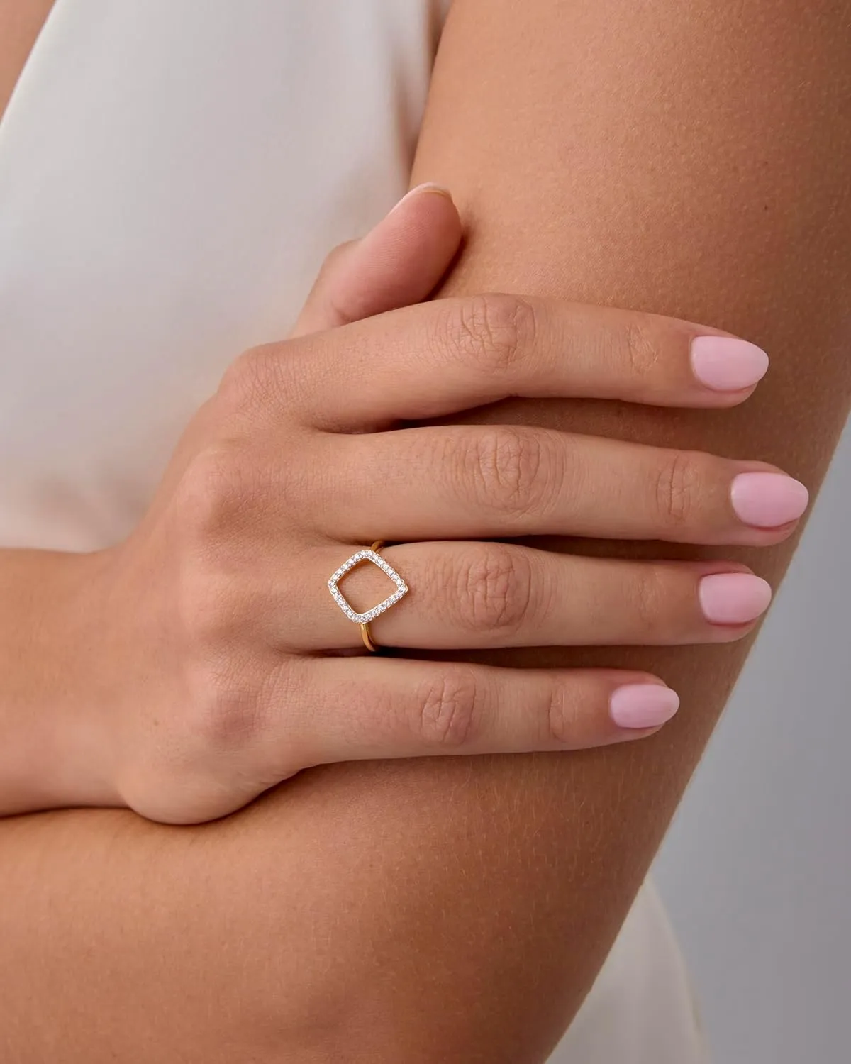 PAVOI 14K Gold Plated Two Toned Mixed Metals Diamond Shaped Geometric Ring for Women with Cubic Zirconia | Statement Ring