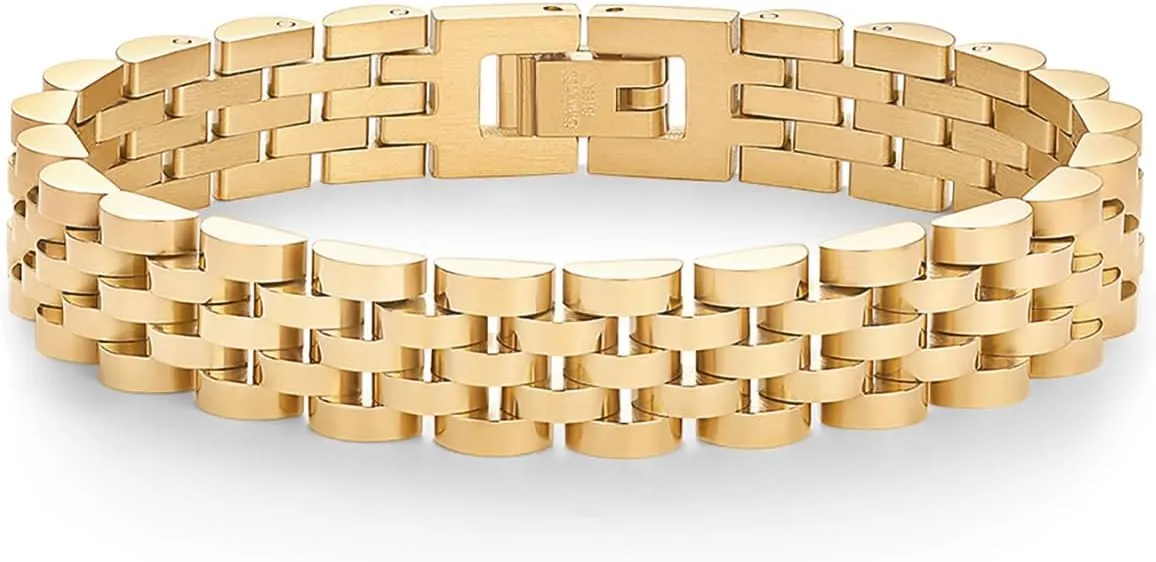 PAVOI 14K Gold Plated Waterproof Watch Strap Chain Bracelet for Women | Two Toned Mixed Metals Stainless Steel Chunky Link Bracelet