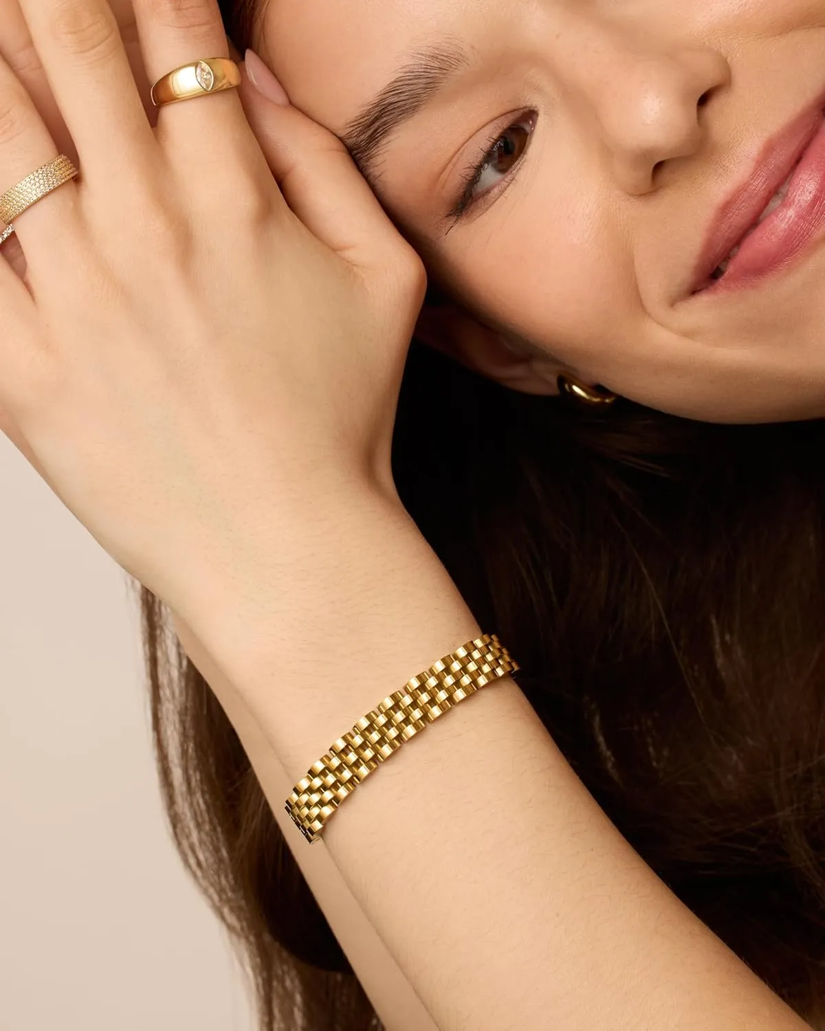 PAVOI 14K Gold Plated Waterproof Watch Strap Chain Bracelet for Women | Two Toned Mixed Metals Stainless Steel Chunky Link Bracelet
