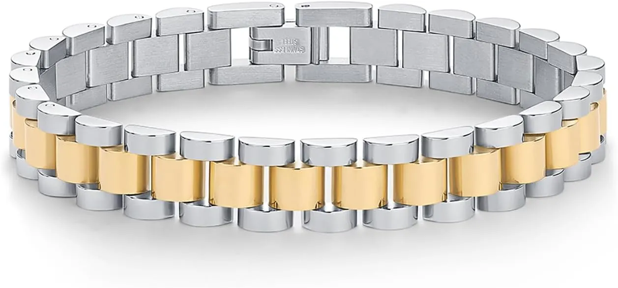 PAVOI 14K Gold Plated Waterproof Watch Strap Chain Bracelet for Women | Two Toned Mixed Metals Stainless Steel Chunky Link Bracelet
