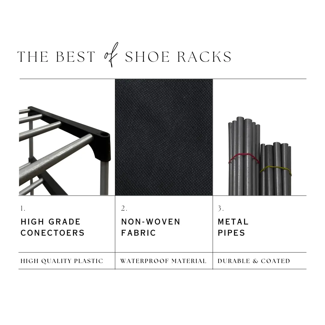 PHILOSHOP Home Utility Portable Space Saving 4 Layer Shoe Rack Organizer Stand Black, Metal