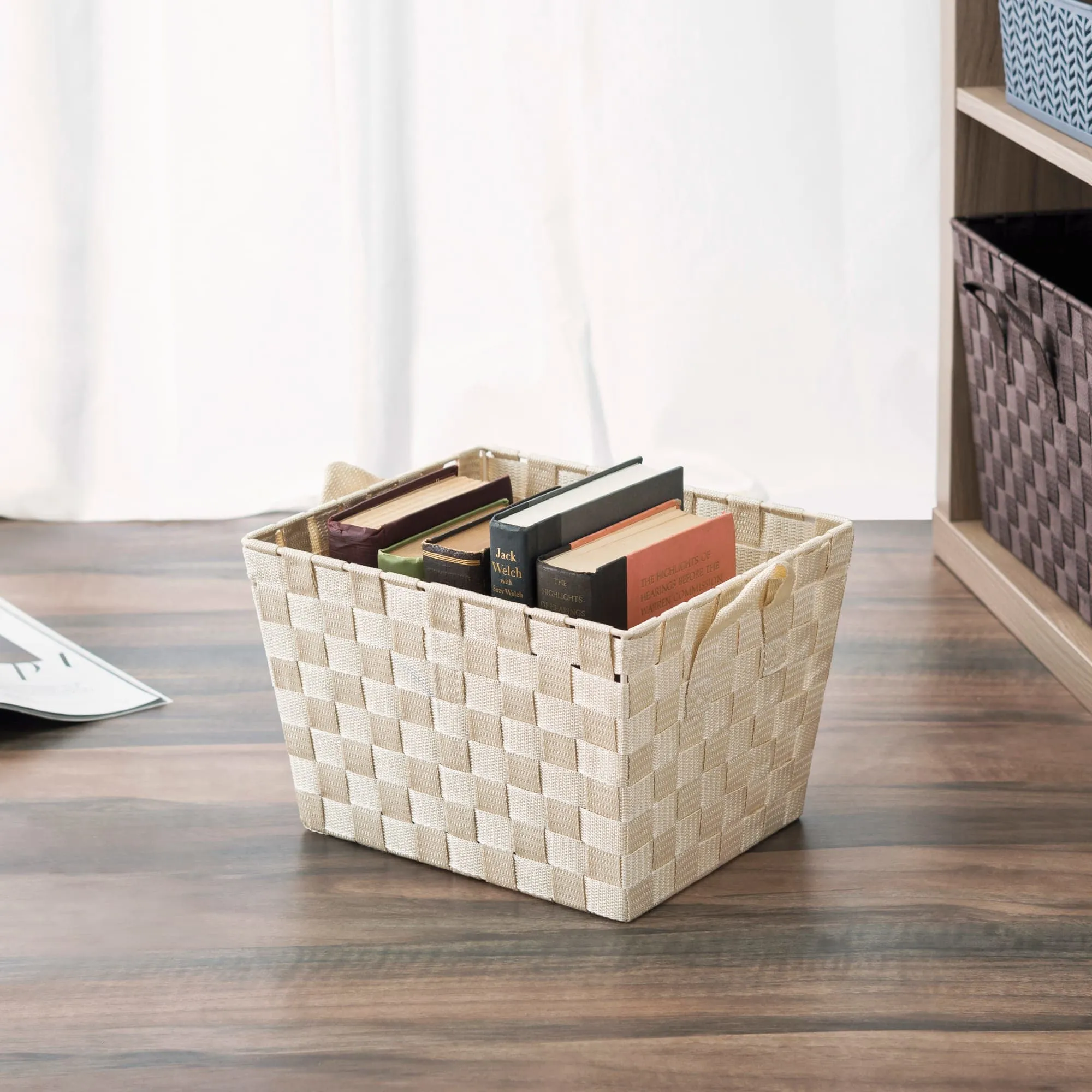 Polyester Woven Strap Open Bin, Ivory