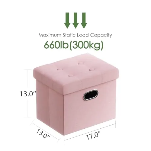 PRANDOM Ottoman with Storage [2-Pack] Velvet Folding Small Square Foot Stool with Lid for Living Room Bedroom Coffee Table Dorm Pink 17x13x13 inches