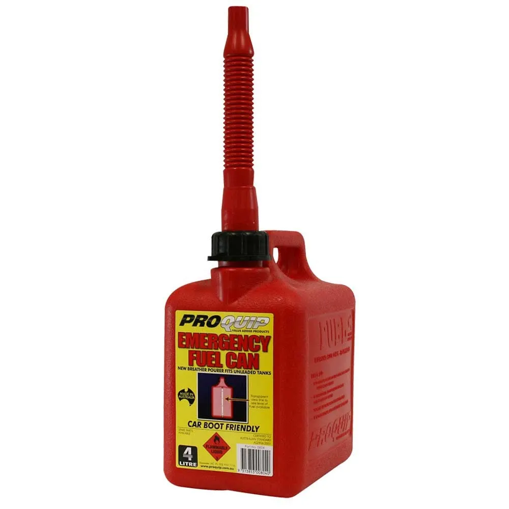 Pro Quip 4L Emergency Plastic Petrol Fuel Can with Breather Pourer - 0804