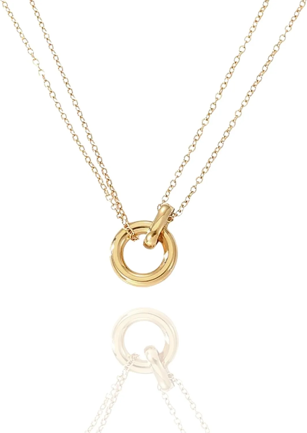 QueenBee Gold and Silver Interlocking Rings Necklace for Women  14K Gold Plated Layered Chain, Circle Pendant Two-Tone Jewelry Gift for Birthday, Christmas  Hypoallergenic, Mixed Metal