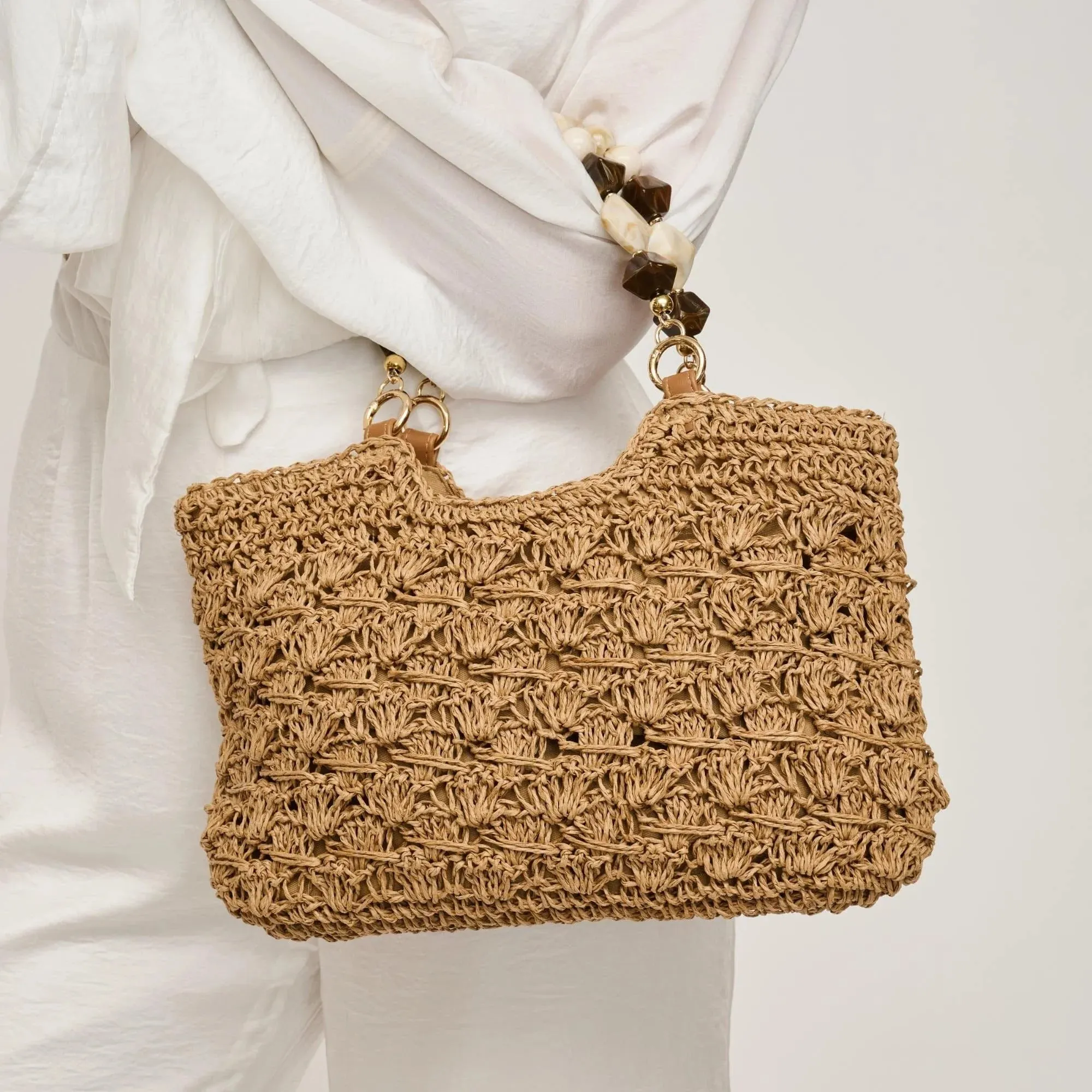 Quinn Woven Bag with Beaded Handle