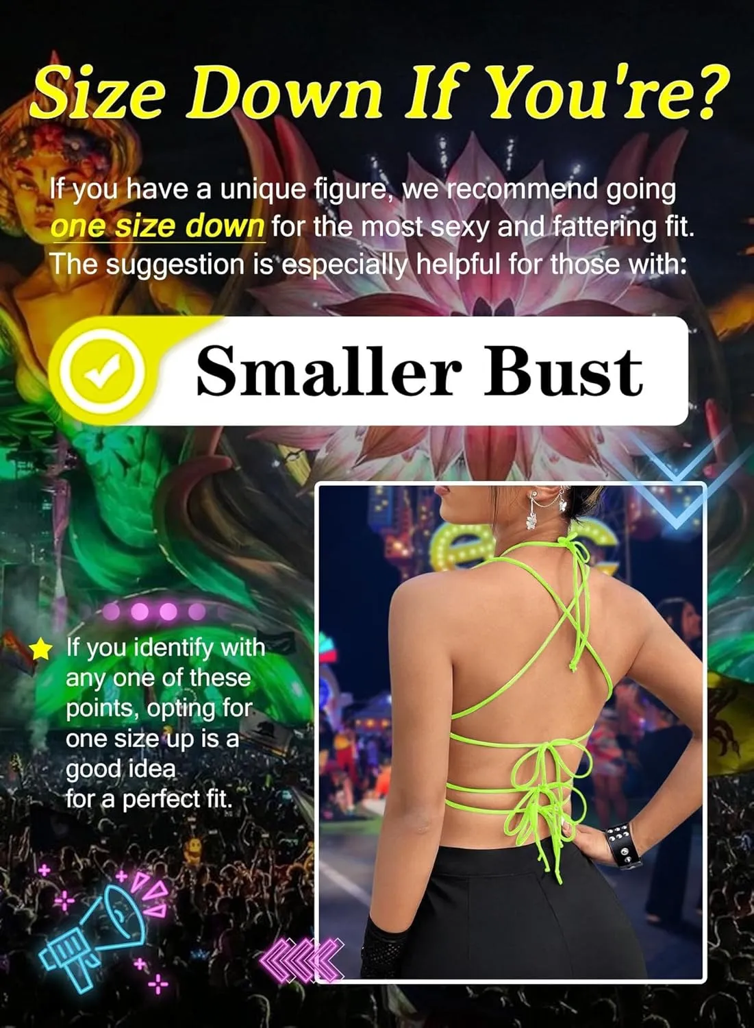 Rave Star Top for Women - EDC Festival Sexy Halter Party Dance Bra Backless Strappy Crisscross Wrap Tie Outfits