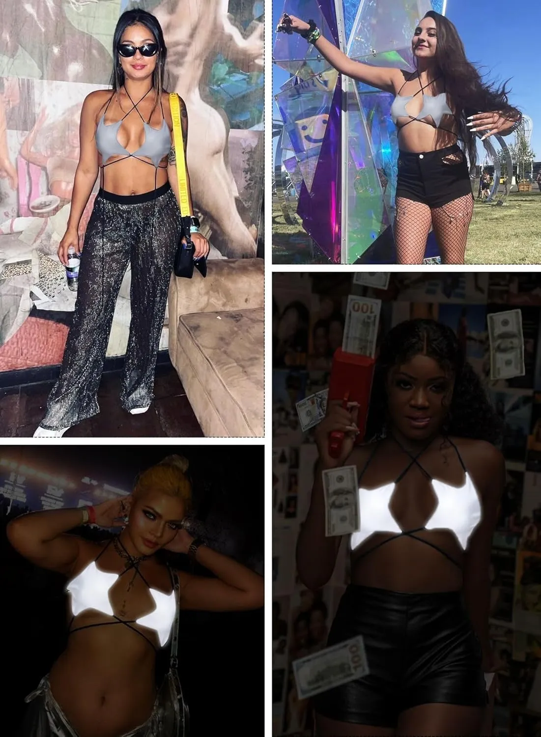 Rave Star Top for Women - EDC Festival Sexy Halter Party Dance Bra Backless Strappy Crisscross Wrap Tie Outfits