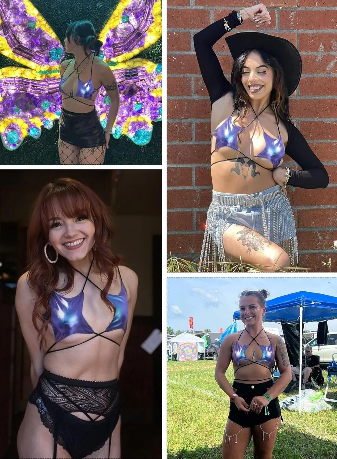 Rave Star Top for Women - EDC Festival Sexy Halter Party Dance Bra Backless Strappy Crisscross Wrap Tie Outfits