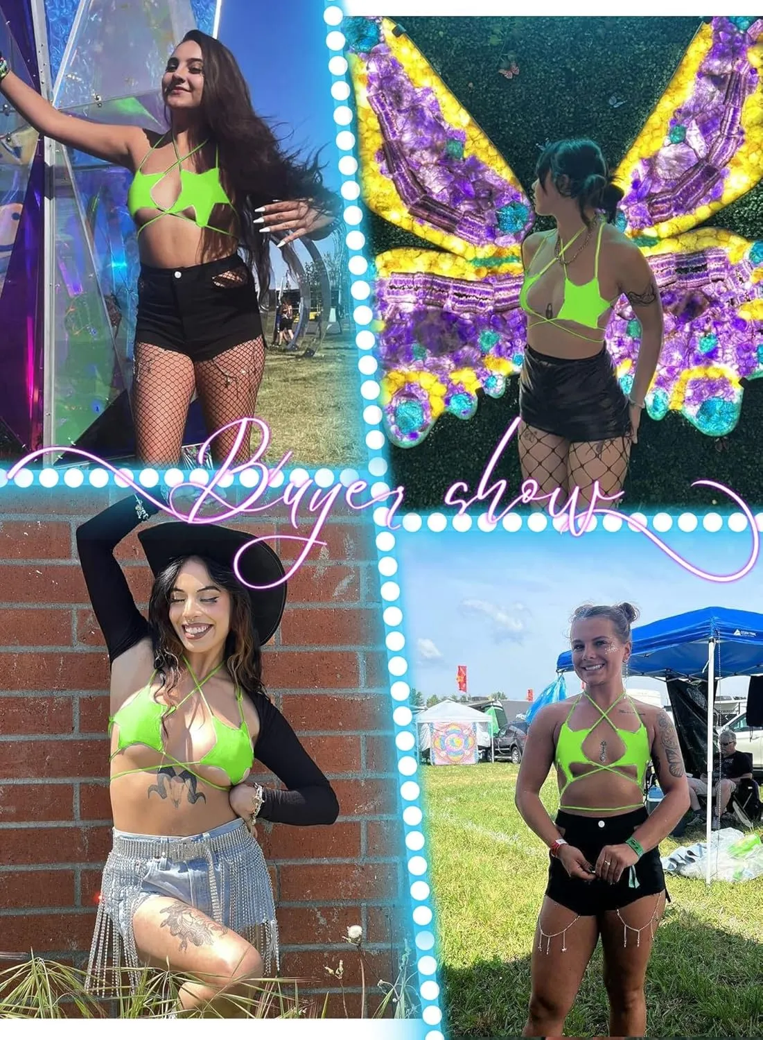 Rave Star Top for Women - EDC Festival Sexy Halter Party Dance Bra Backless Strappy Crisscross Wrap Tie Outfits