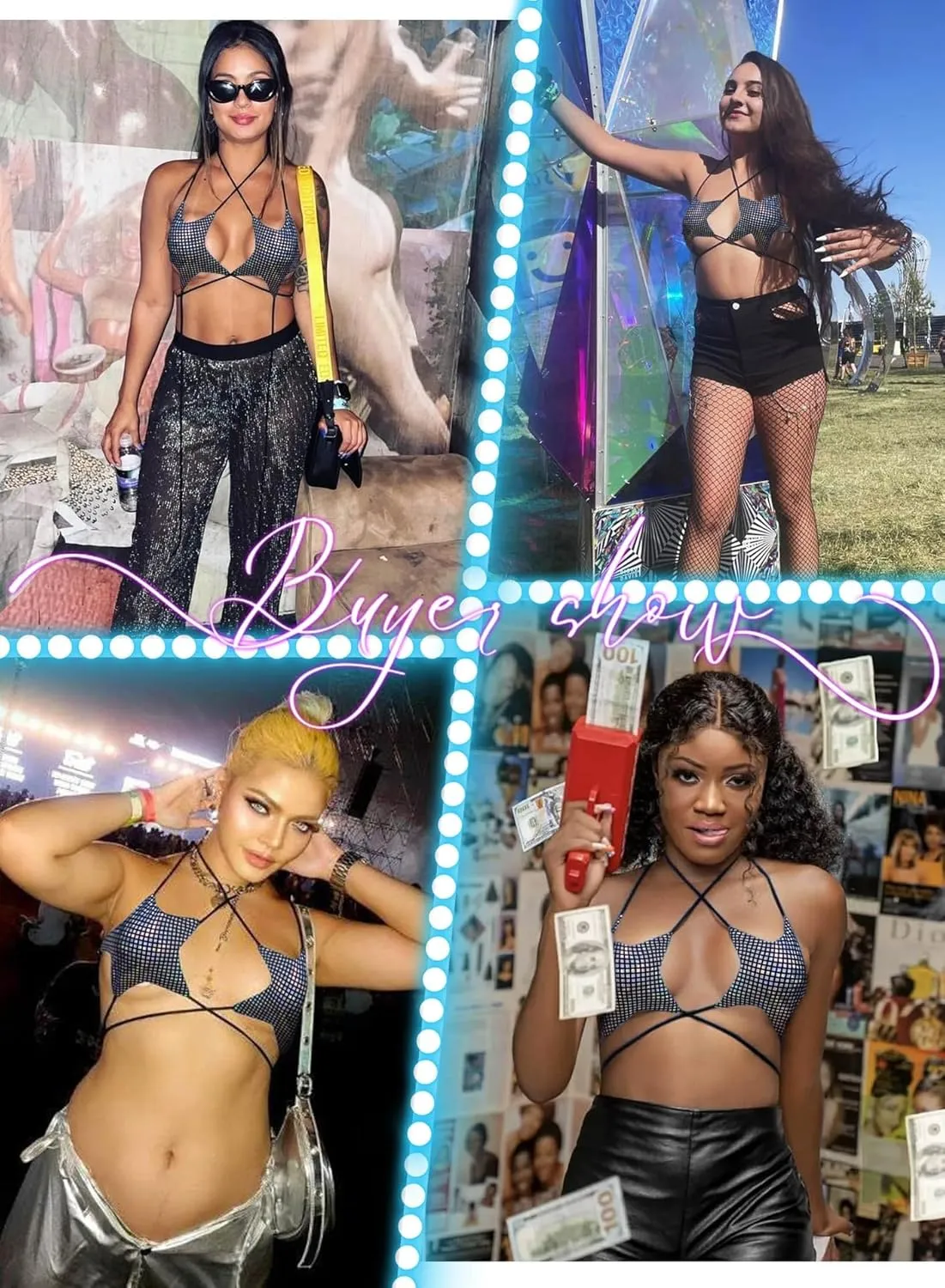 Rave Star Top for Women - EDC Festival Sexy Halter Party Dance Bra Backless Strappy Crisscross Wrap Tie Outfits