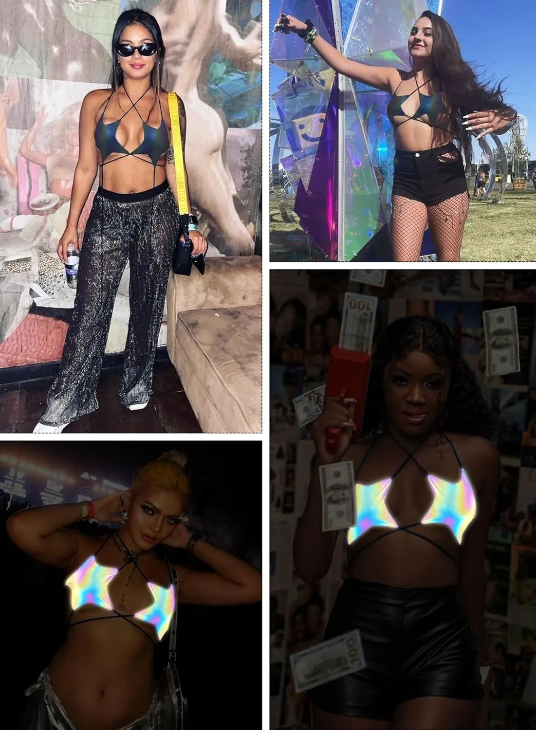 Rave Star Top for Women - EDC Festival Sexy Halter Party Dance Bra Backless Strappy Crisscross Wrap Tie Outfits