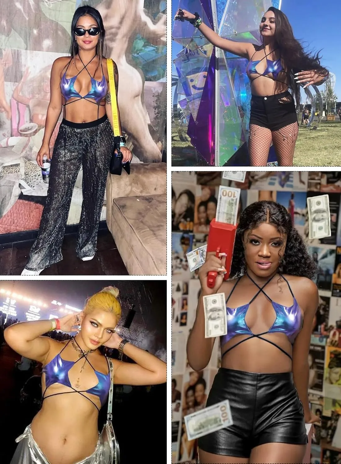 Rave Star Top for Women - EDC Festival Sexy Halter Party Dance Bra Backless Strappy Crisscross Wrap Tie Outfits