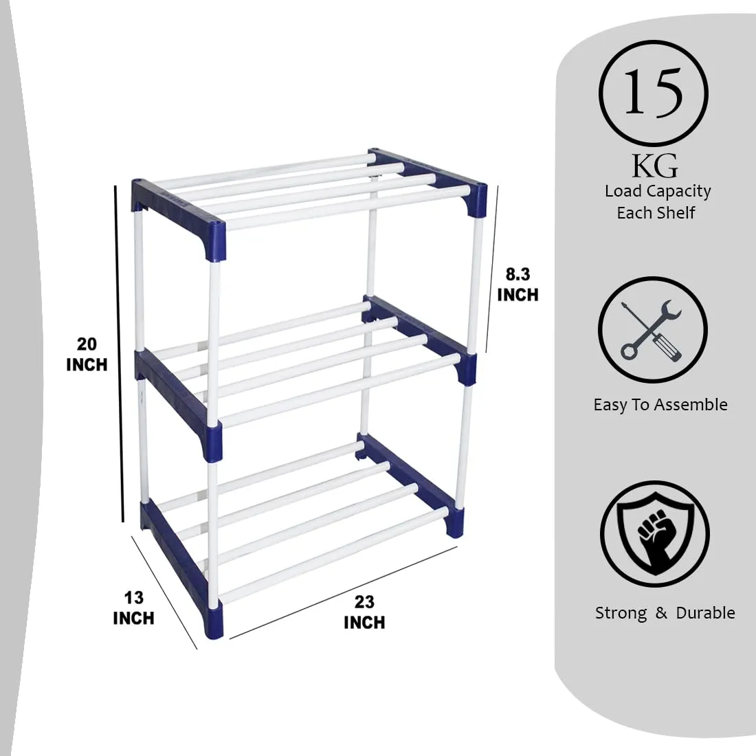 rawzz 3 Shelves shoe rack Multipurpose storage Rack made of metal 16mm pipe