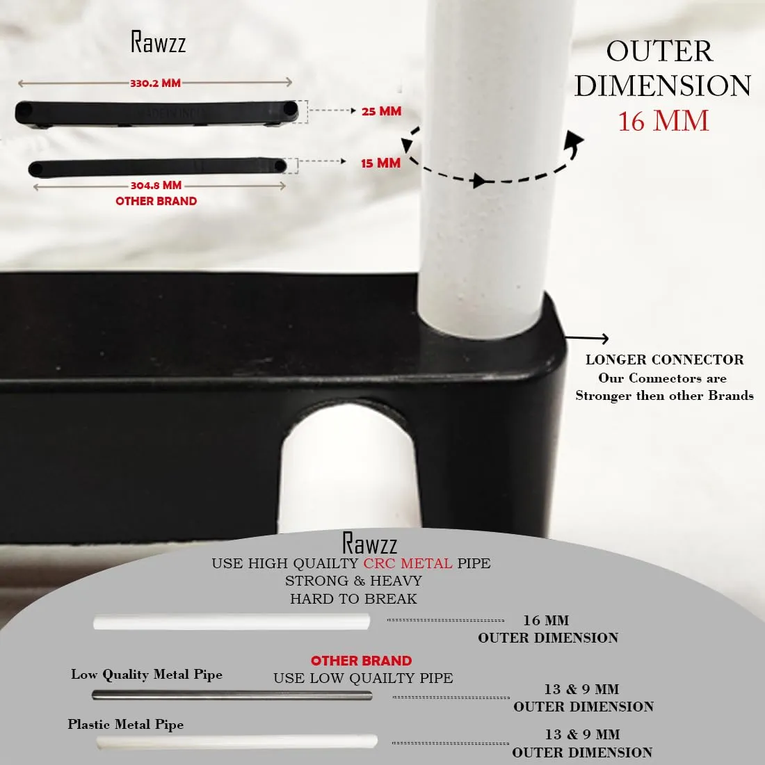 rawzz 3 Shelves shoe rack Multipurpose storage Rack made of metal 16mm pipe