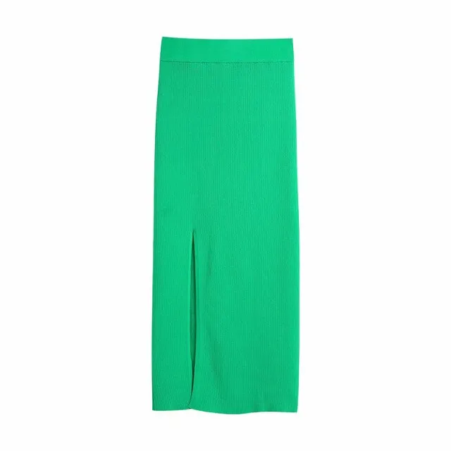 RIBBED KNIT MIDI SKIRT