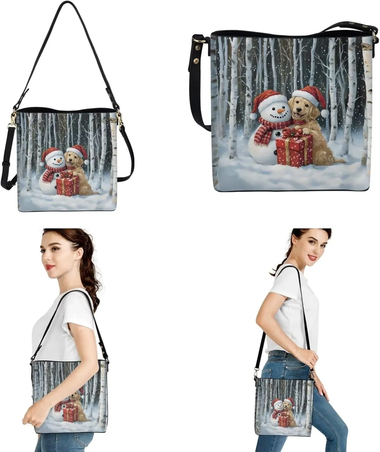 Rnyleeg 2 pcs Large Crossbody Bag for Women Leather Hobo Handbag for Work Bucket Bag with Matching Leather Car Key Cover