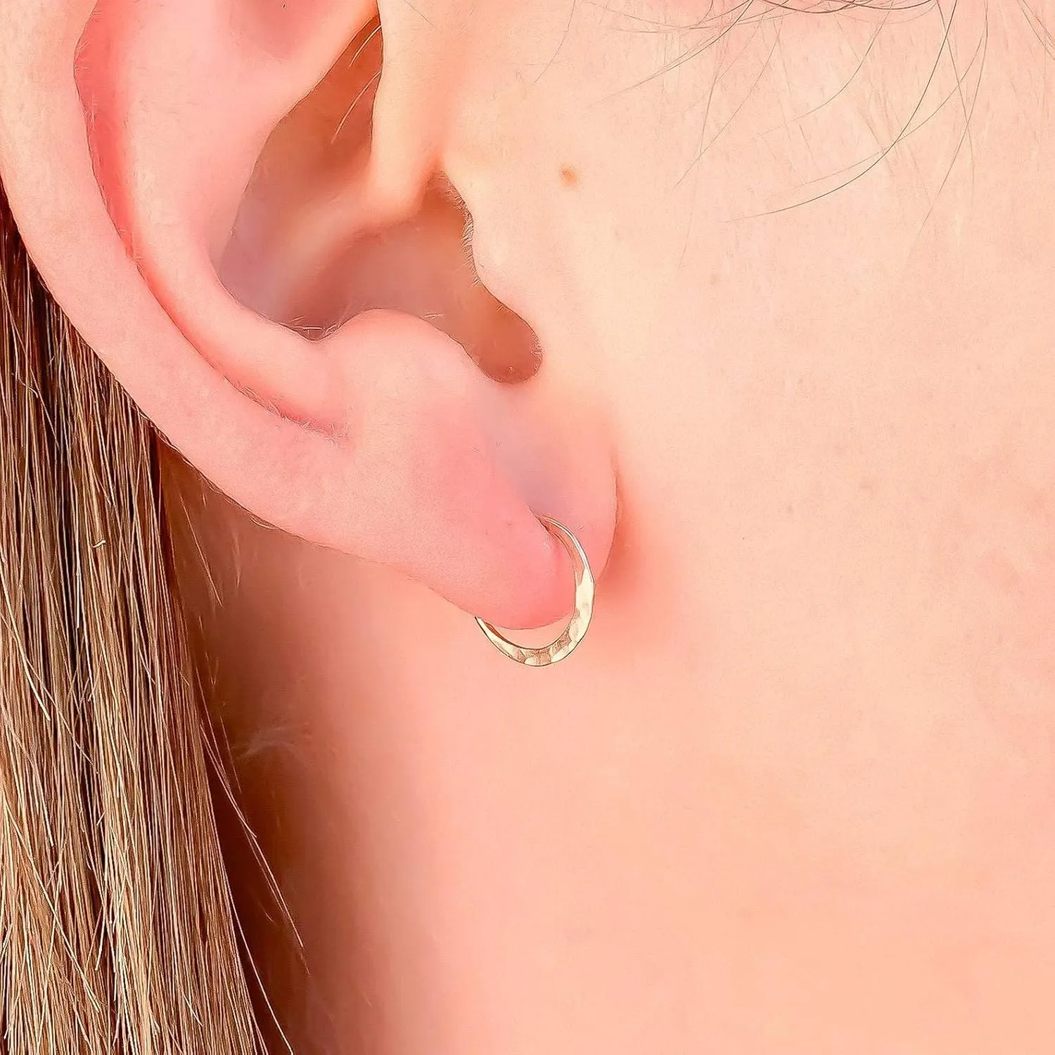 Rose Gold Hoop Earrings for Women, 14K Rose Gold Filled, 10mm, Hammered Texture, Hoop Earrings Hypoallergenic Sensitive Ears, Rose Gold Earrings Nickel Free (10mm, 14K Rose Gold Filled)