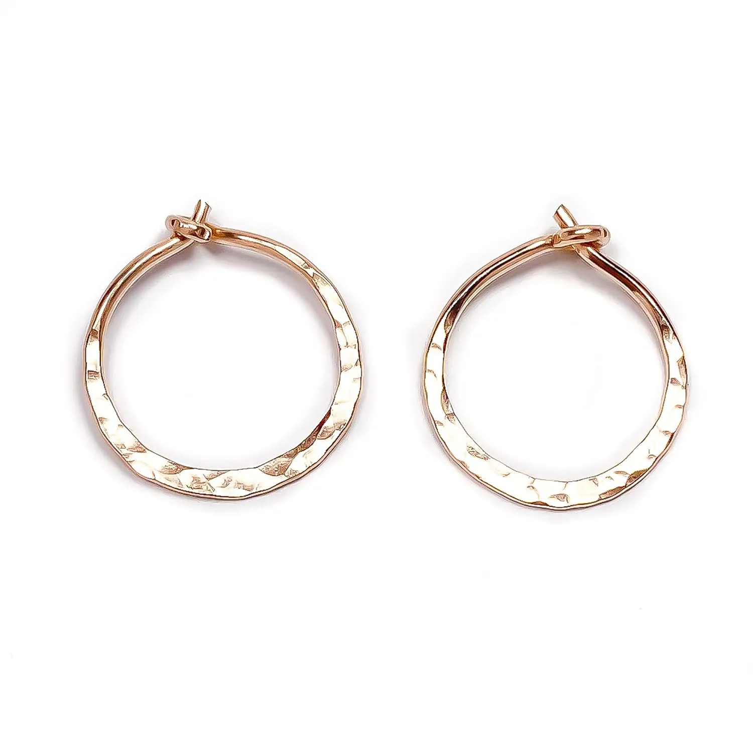 Rose Gold Hoop Earrings for Women, 14K Rose Gold Filled, 10mm, Hammered Texture, Hoop Earrings Hypoallergenic Sensitive Ears, Rose Gold Earrings Nickel Free (10mm, 14K Rose Gold Filled)