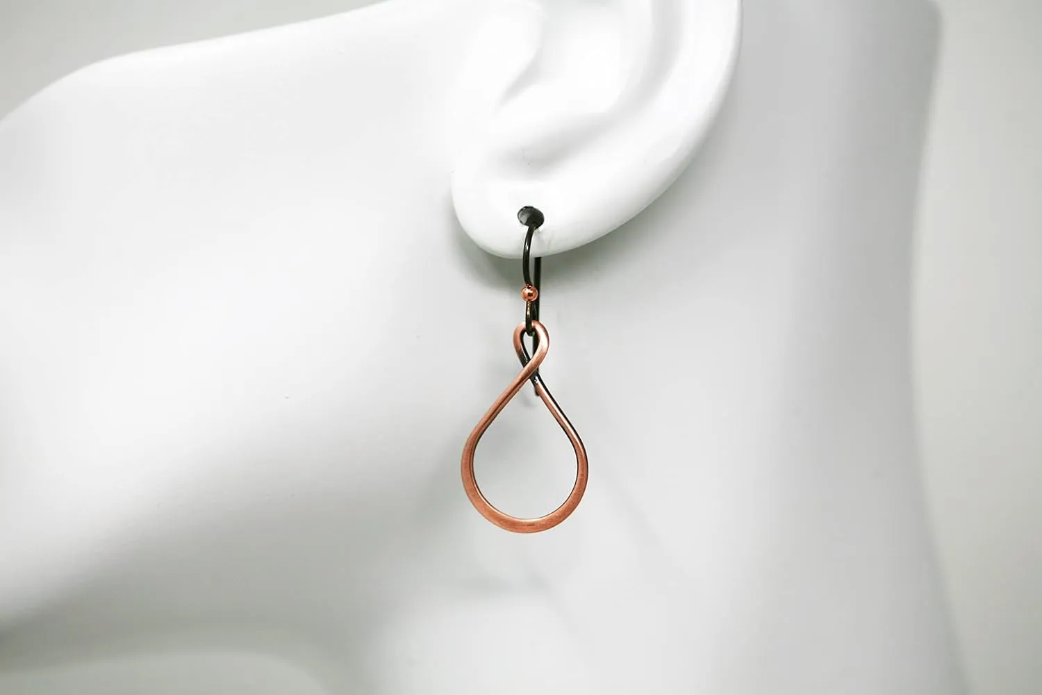 Salish Sea Inspirations Handmade Antique Copper Teardrop Hoop Earrings - Hypoallergenic Niobium (1" Tall)