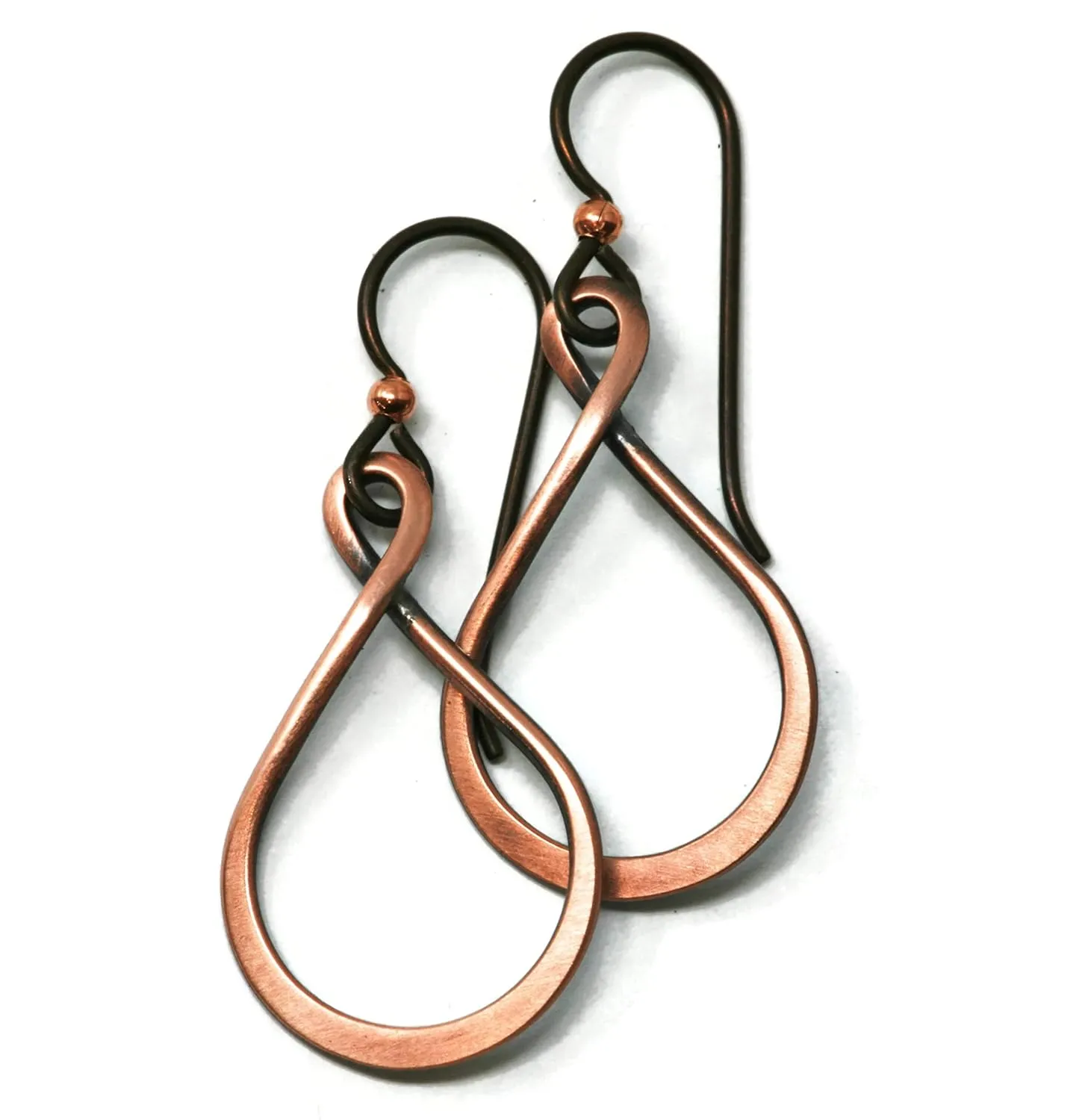 Salish Sea Inspirations Handmade Antique Copper Teardrop Hoop Earrings - Hypoallergenic Niobium (1" Tall)