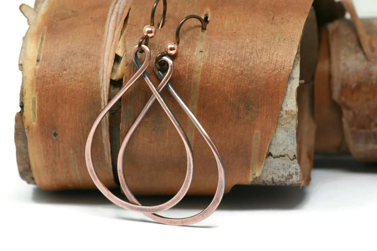 Salish Sea Inspirations Handmade Antique Copper Teardrop Hoop Earrings - Hypoallergenic Niobium (1" Tall)