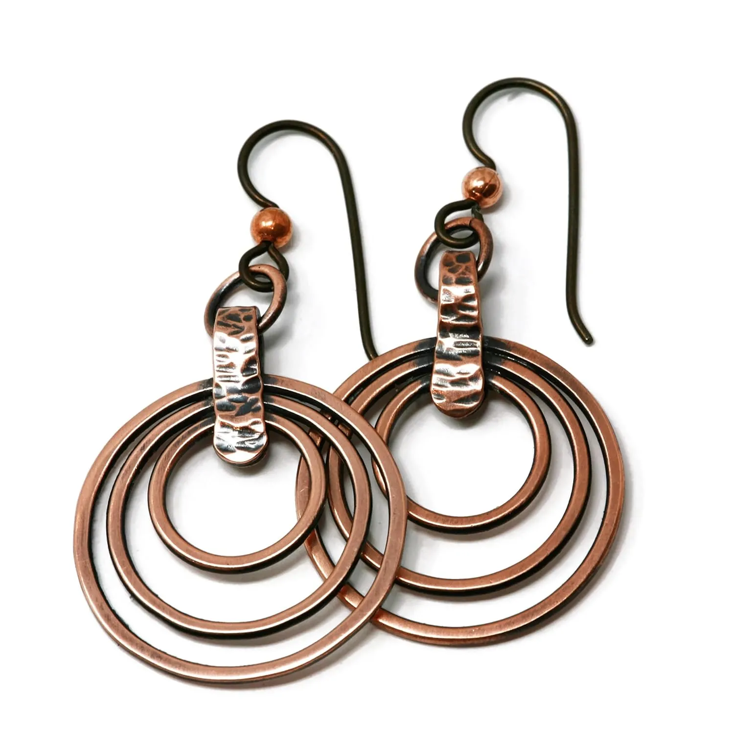 Salish Sea Inspirations Rustic Copper Three Hoop Earrings - Hypoallergenic Niobium
