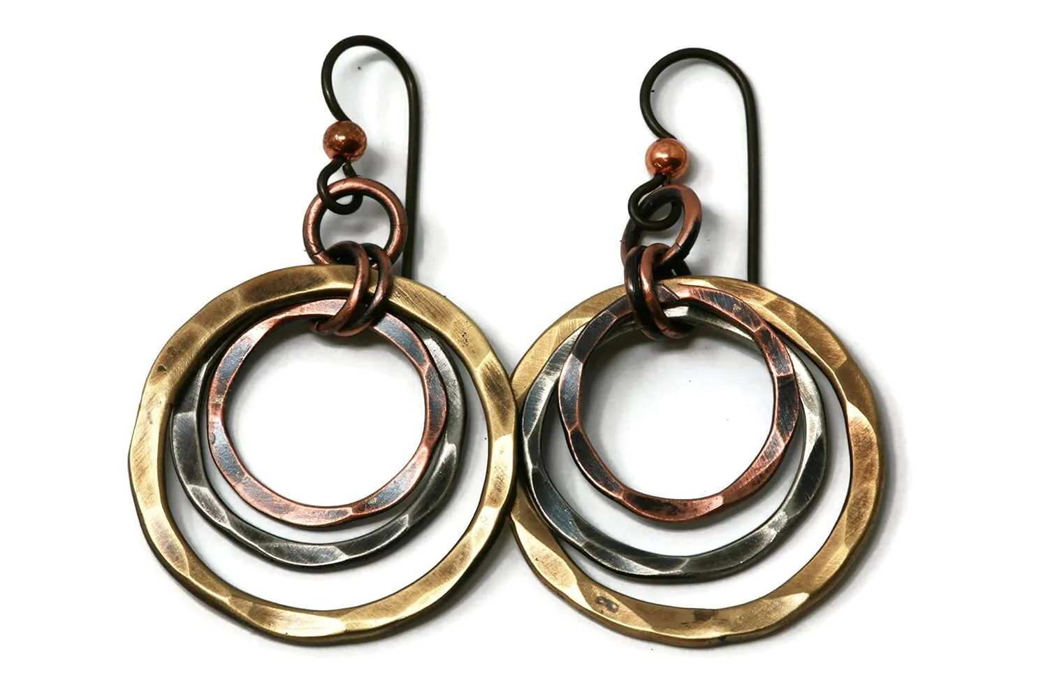 Salish Sea Inspirations Rustic Mixed Metal Three Hoop Earrings - Hypoallergenic Niobium