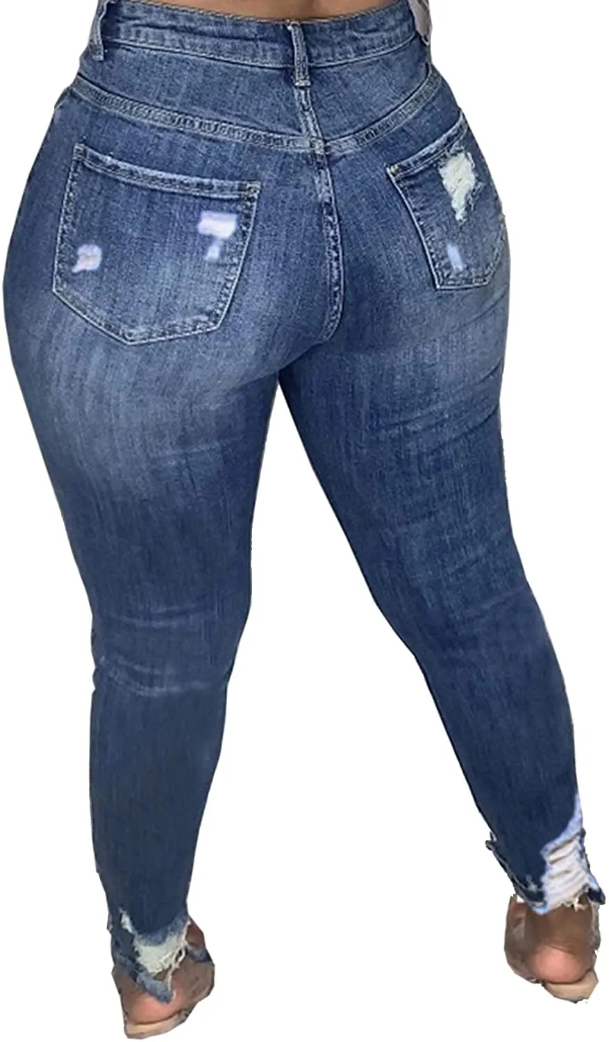Sexyshine Women's High Waisted Skinny Destroyed Ripped Hole Denim Pants Long Stretch Pencil Jeans
