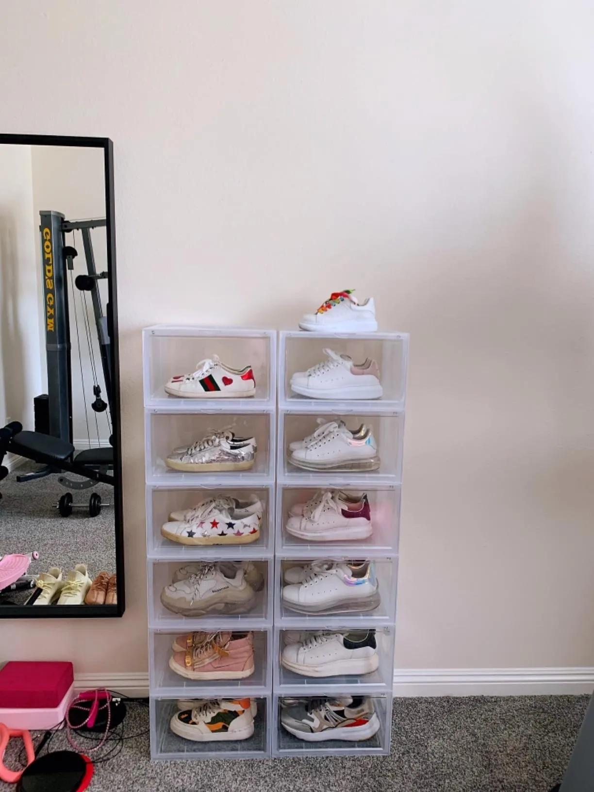 Shoe Boxes, Pack of 6 Stackable Shoe Organizers with Clear Door for Sneakers, Plastic Shoe Storage for US Size 12