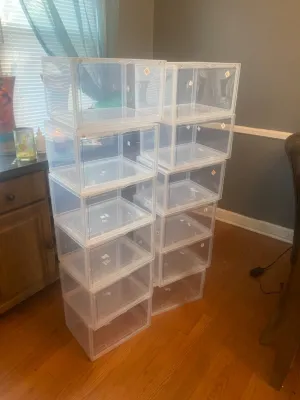 Shoe Boxes, Pack of 6 Stackable Shoe Organizers with Clear Door for Sneakers, Plastic Shoe Storage for US Size 12