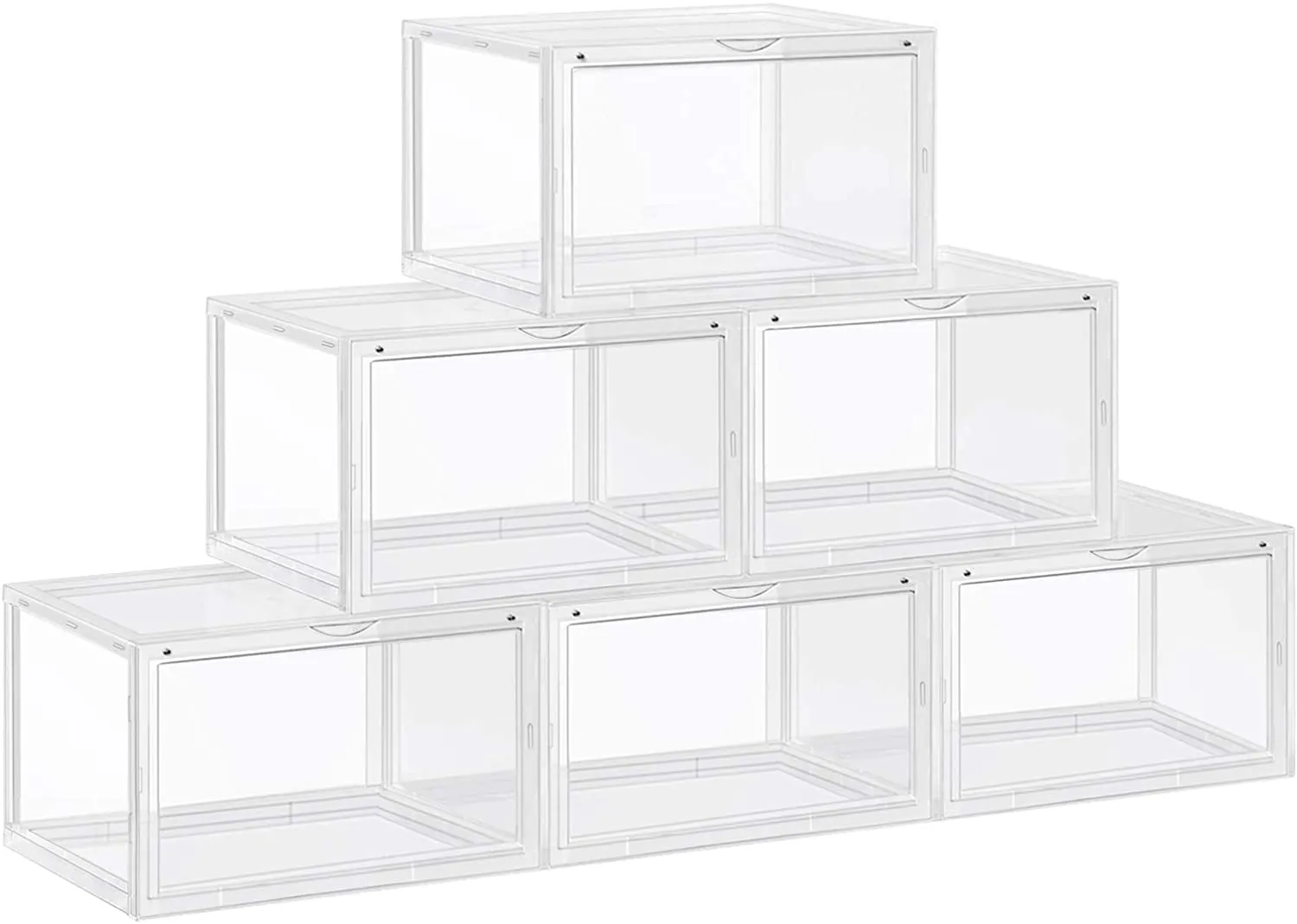 Shoe Boxes, Pack of 6 Stackable Shoe Organizers with Clear Door for Sneakers, Plastic Shoe Storage for US Size 12