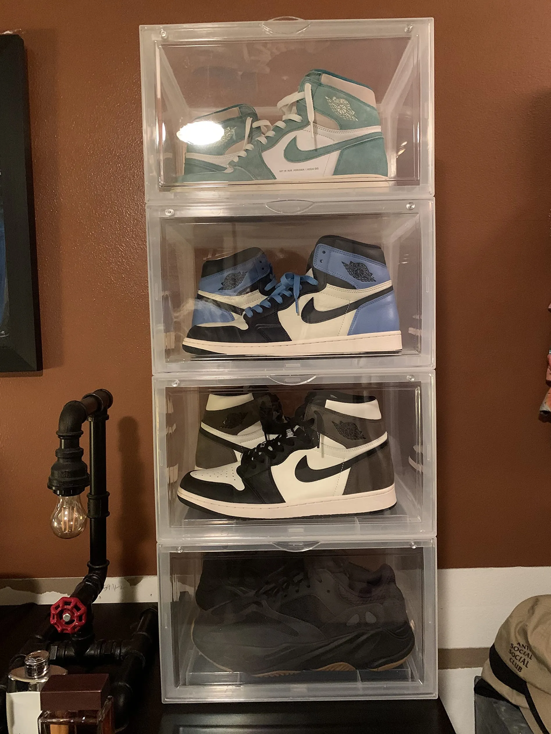 Shoe Boxes, Pack of 6 Stackable Shoe Organizers with Clear Door for Sneakers, Plastic Shoe Storage for US Size 12