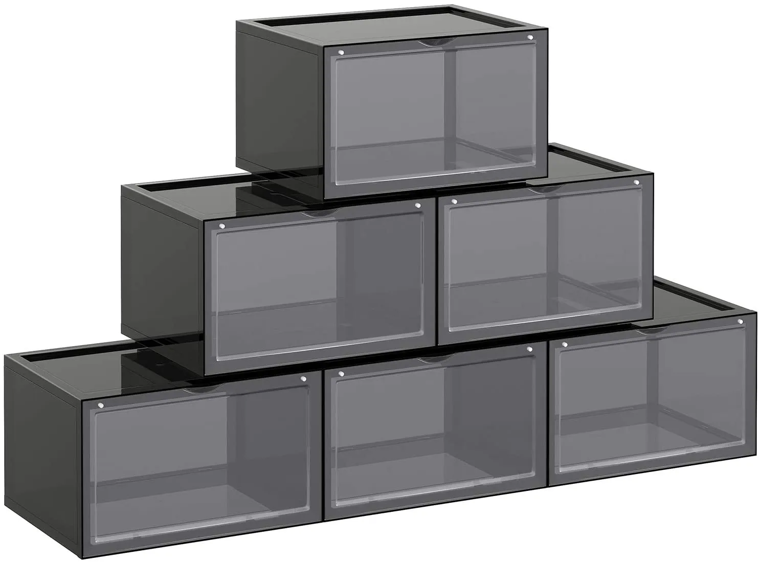Shoe Boxes, Pack of 6 Stackable Shoe Organizers with Clear Door for Sneakers, Plastic Shoe Storage for US Size 12