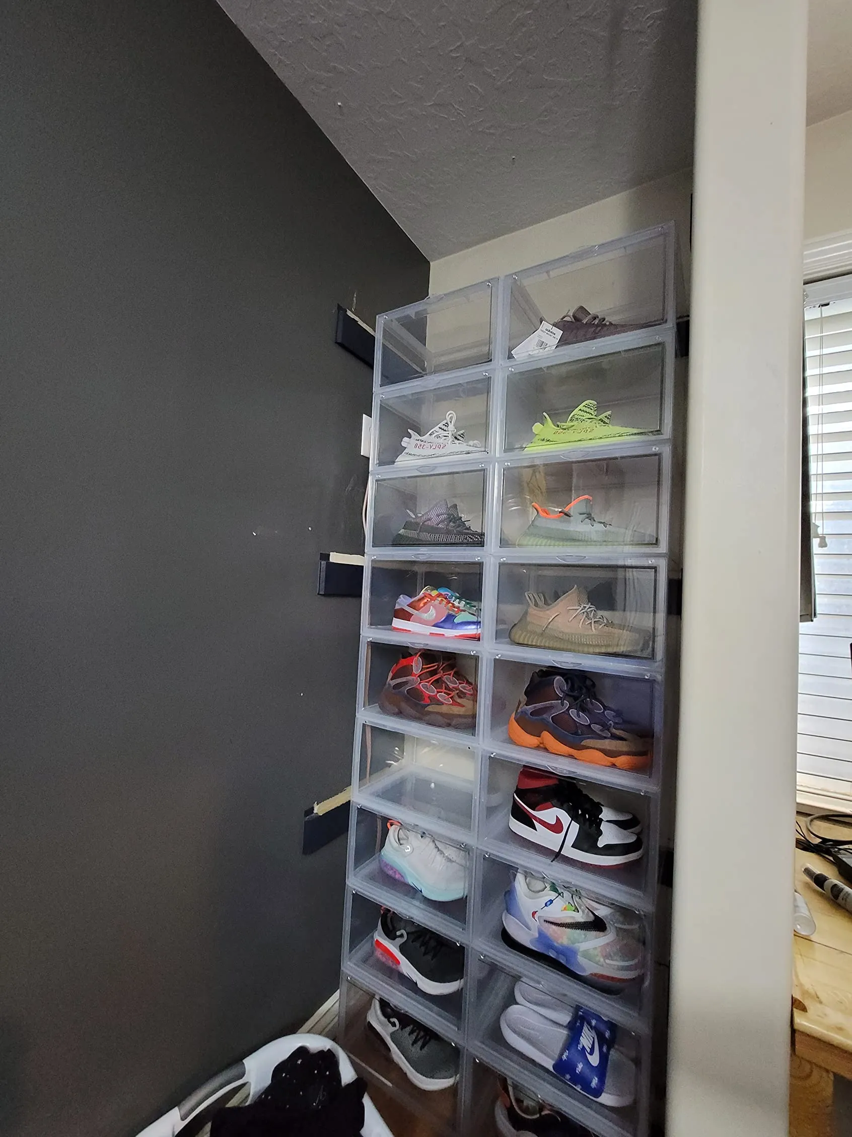 Shoe Boxes, Pack of 6 Stackable Shoe Organizers with Clear Door for Sneakers, Plastic Shoe Storage for US Size 12