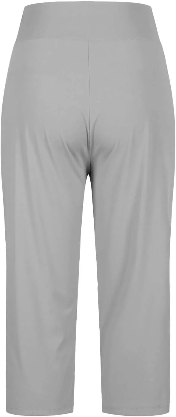 SHOPESSA Womens Capri Pants Elastic High Waist Business Work Trousers Straight Leg Stretch Capris Casual Loose Fit Crop Pants