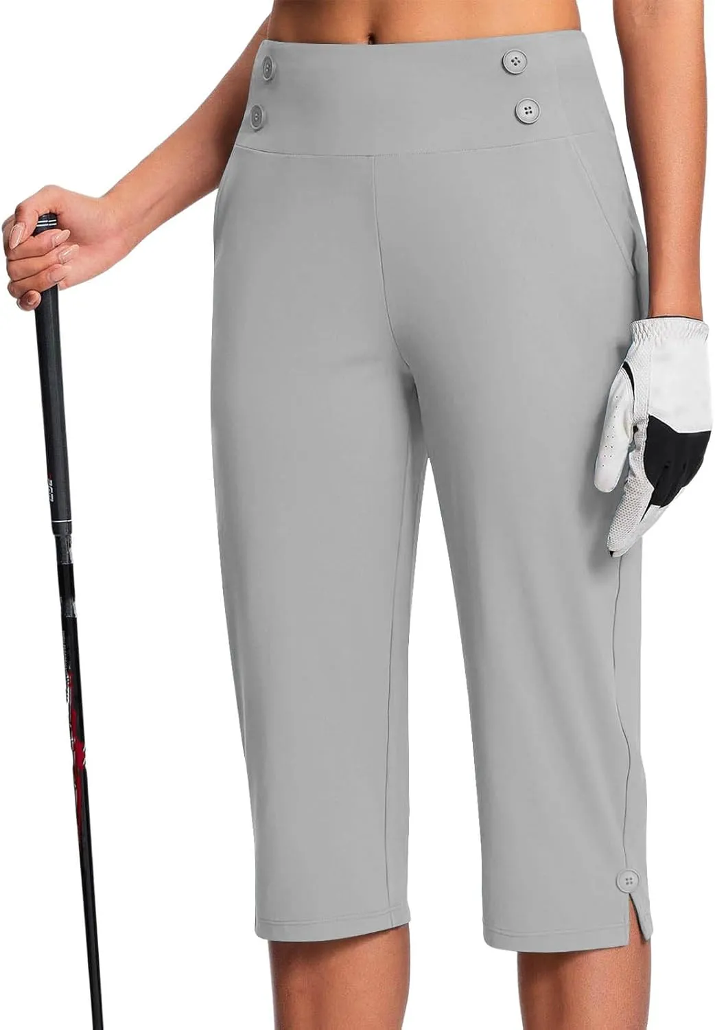 SHOPESSA Womens Capri Pants Elastic High Waist Business Work Trousers Straight Leg Stretch Capris Casual Loose Fit Crop Pants
