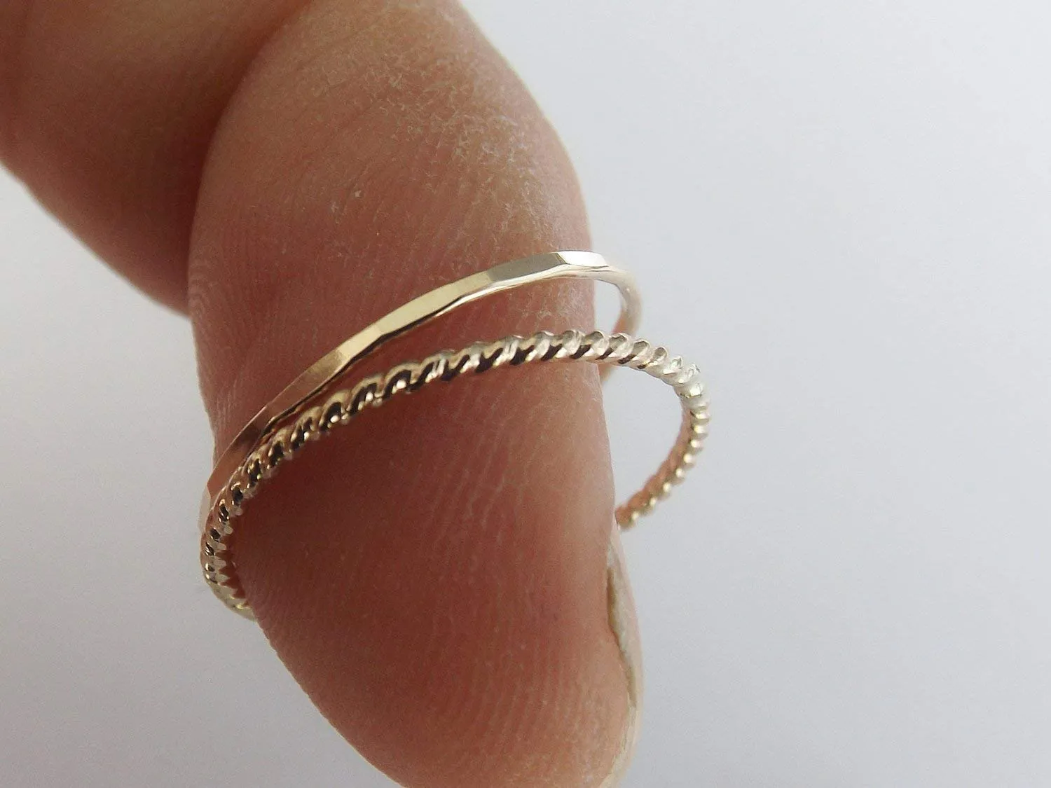 Simple Gold Stacking Set,Mixed Metals Ring Set,Textured Rings,Faceted Ring,Boho Ring Set,Stacking Rings,Boho Chic,Goldfilled or Sterling