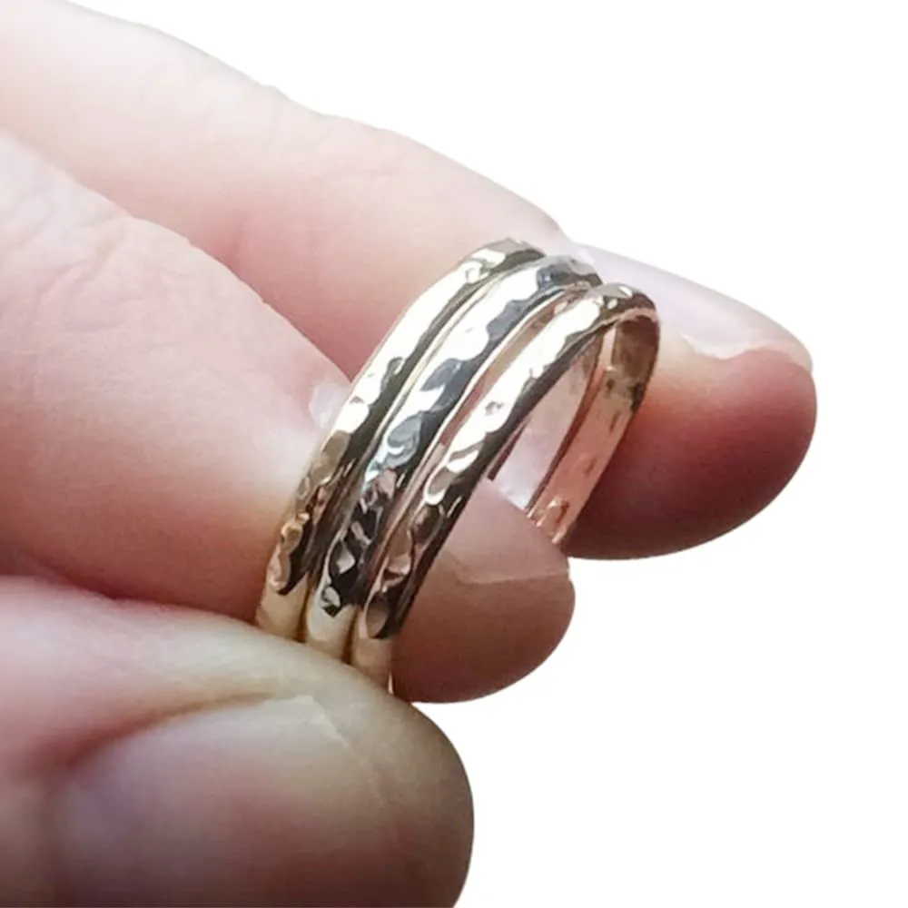 Simple Stacking Set,Mixed Metals Ring Set,Textured Rings,Slim Ring,Boho Ring Set,Stacking Rings,Boho Chic,Goldfilled and Sterling,Thumb Ring
