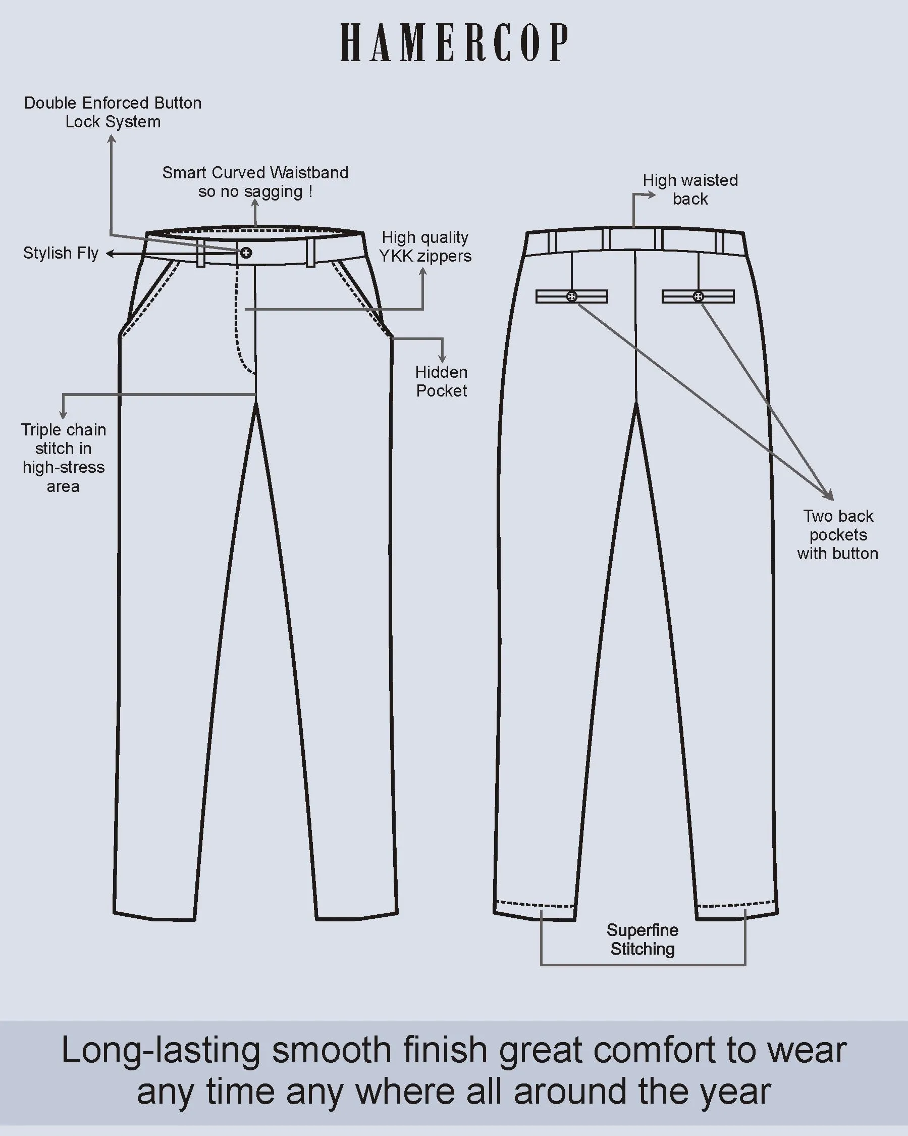 Sky Blue Stretch Cotton Chinos