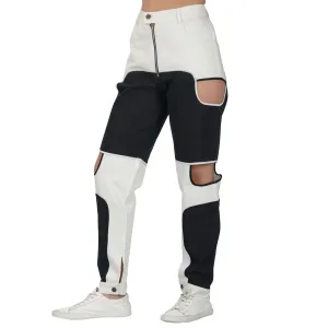 SLAY. Women's Side Cutout Black & White Colorblock Denim Jeans