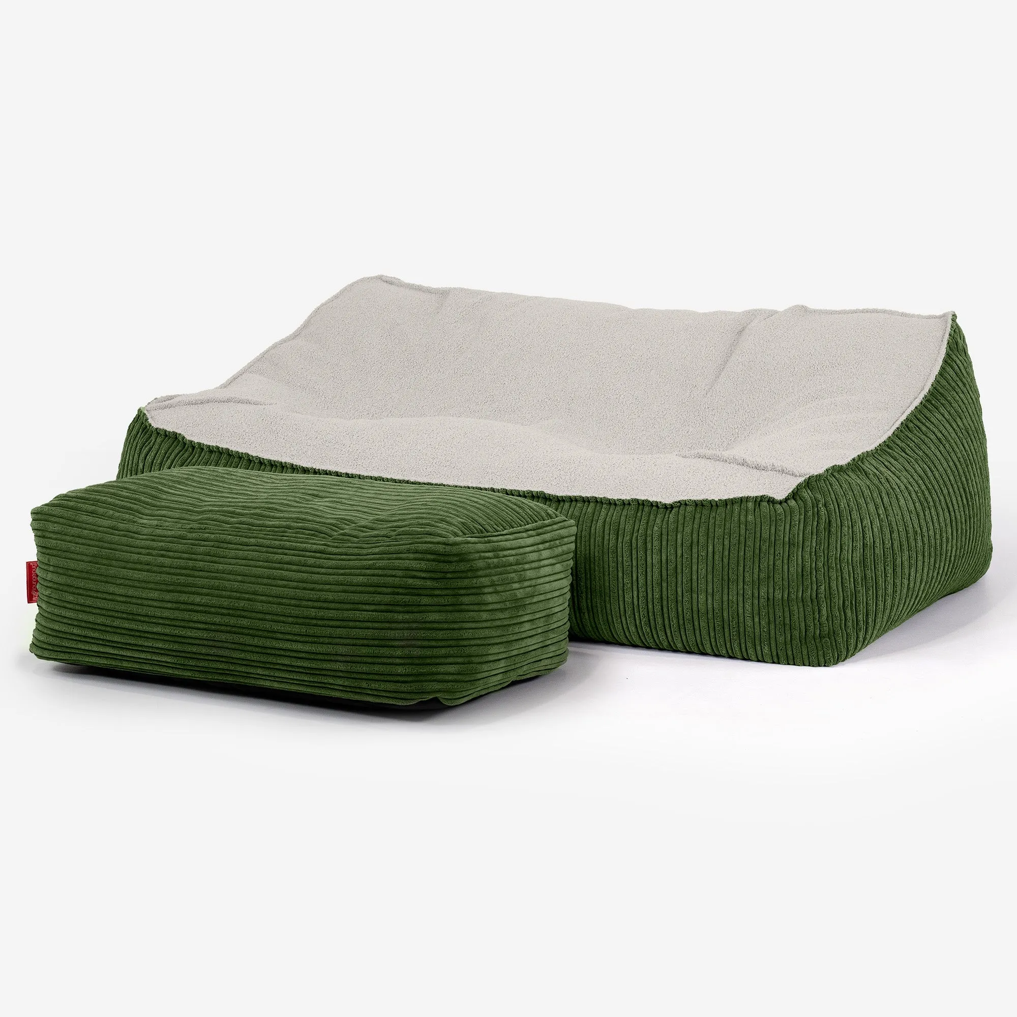 Sloucher Bean Bag Sofa - Boucle & Cord Forest Green